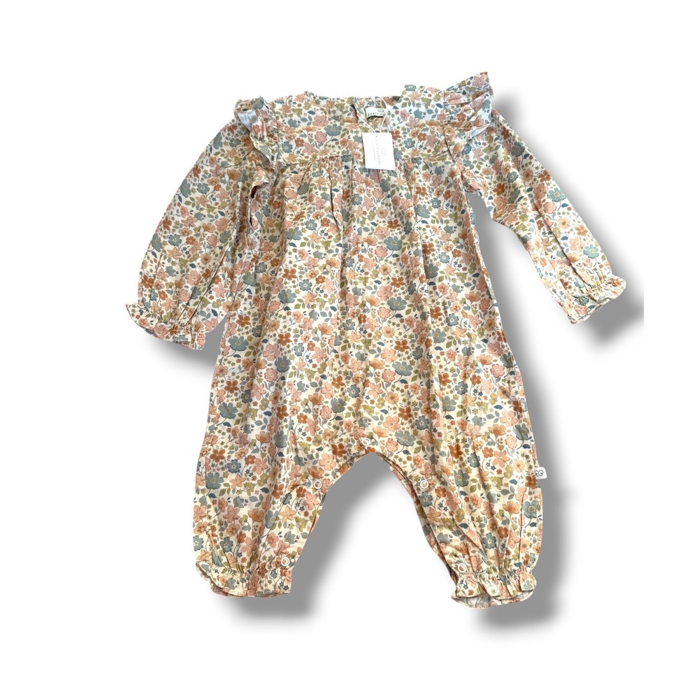 Early Sunday Maratha Baby O Romper 18M Floral Ruffle Cotton Cream Green NWT